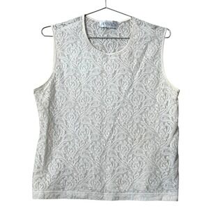 Casual Corner Annex Tank Top Women M Ivory Vintage Floral Lace Lined Sleeveless